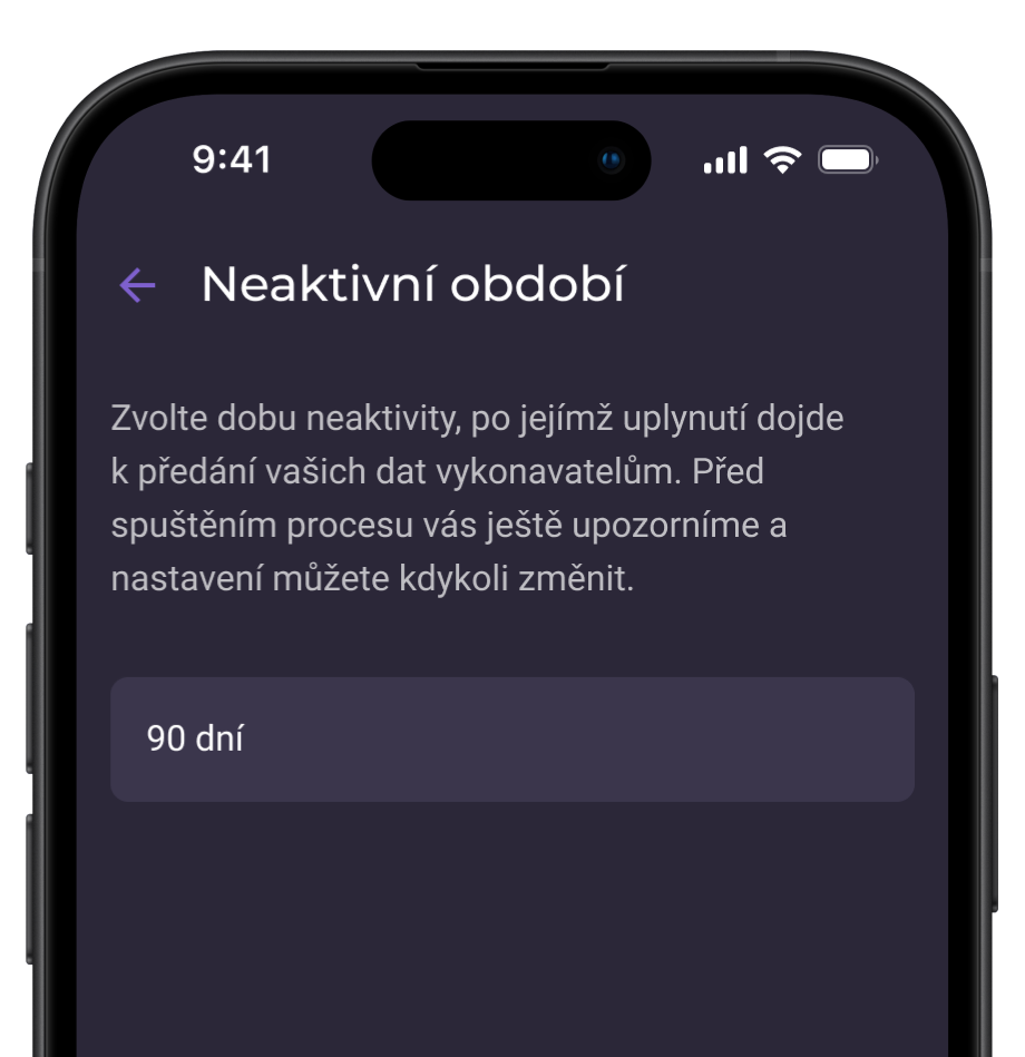 Nastavení neaktivního období v aplikaci LegacyApp